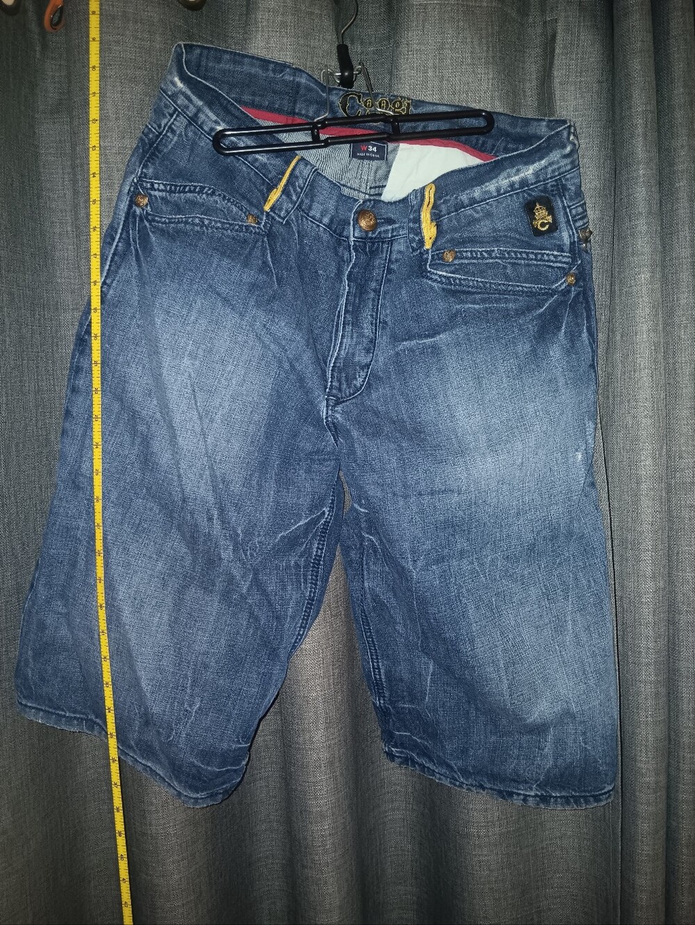 COOGI Men's Blue Denim Jean Shorts with Yellow Accents